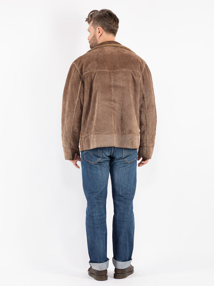 Vintage 90's Men Suede Sherpa Vest in Beige