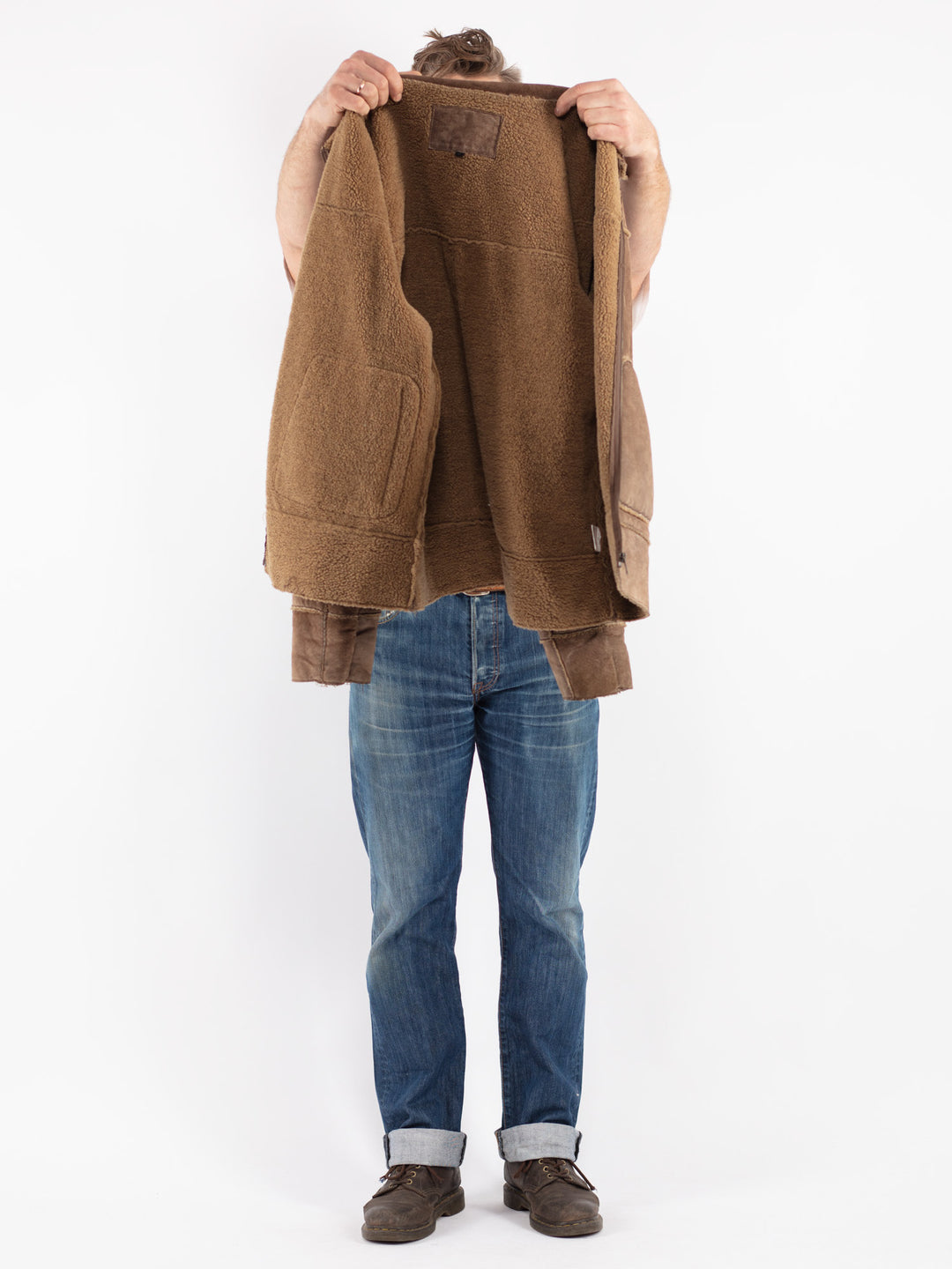 Vintage 90's Men Suede Sherpa Vest in Beige
