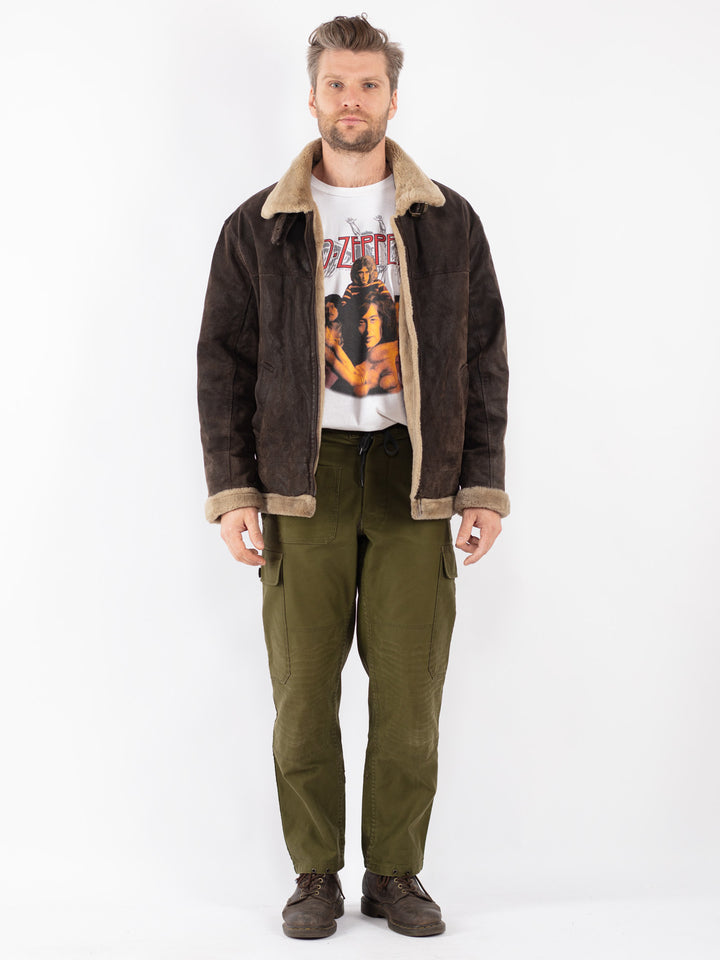 Vintage Men Suede Sherpa Jacket in Brown