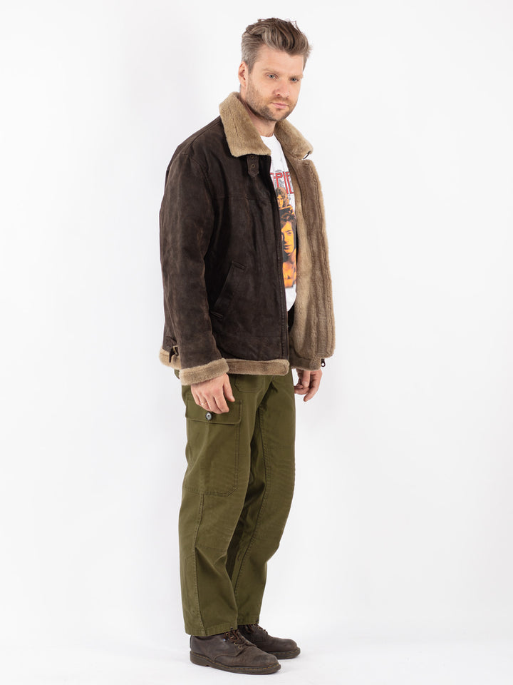 Vintage Men Suede Sherpa Jacket in Brown