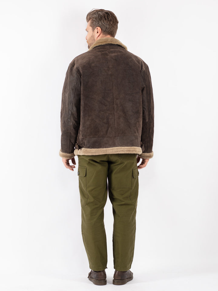 Vintage Men Suede Sherpa Jacket in Brown
