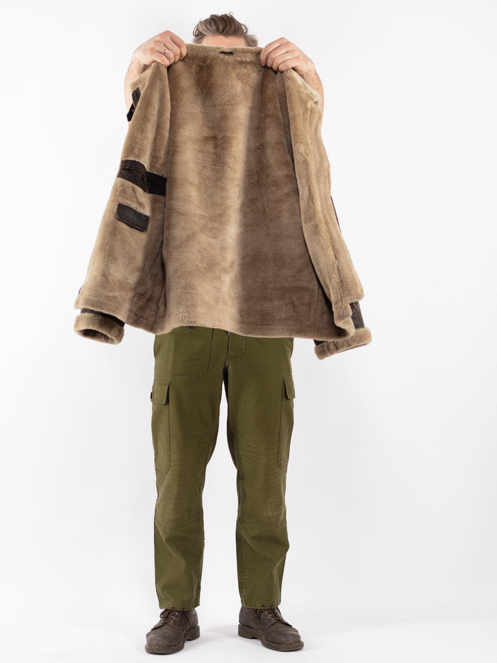 Vintage Men Suede Sherpa Jacket in Brown