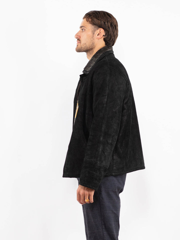 Vintage 90's Men Suede Sherpa Jacket in BlackZ2251