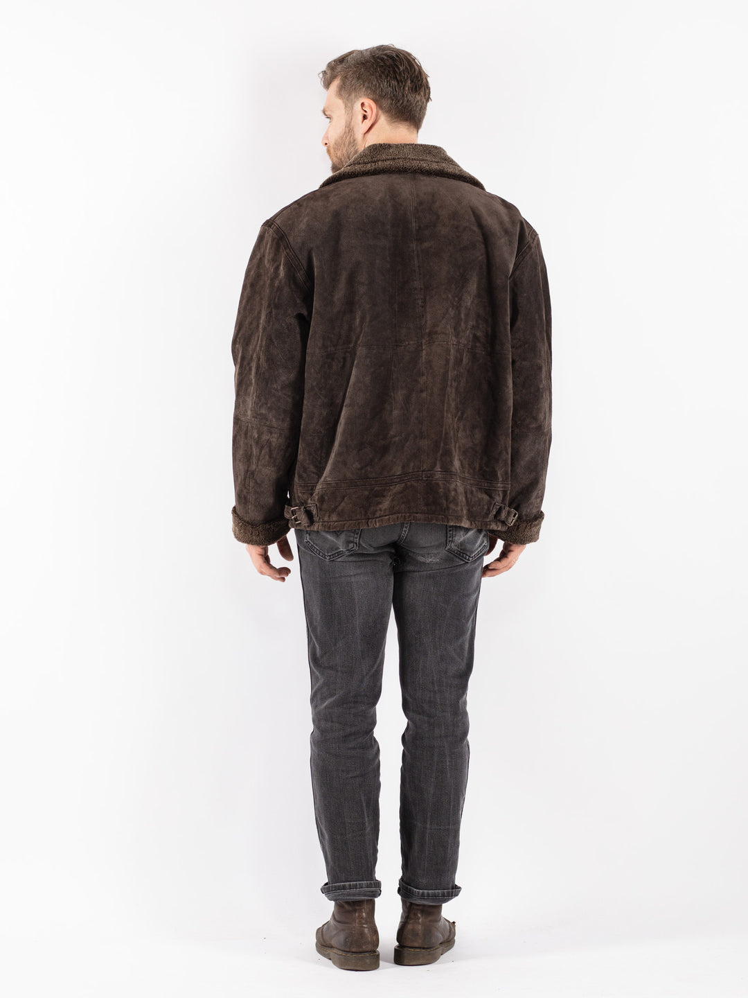 Vintage 90's Men Suede Sherpa Jacket in Brown