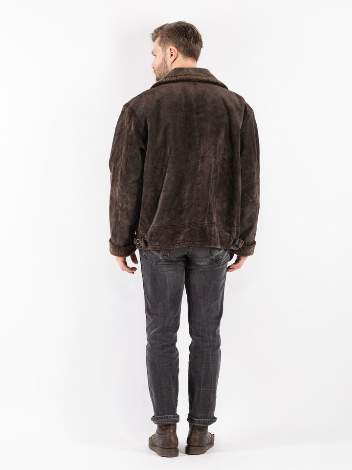 Vintage 90's Men Suede Sherpa Jacket in Brown