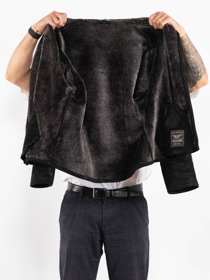 Vintage 90's Men Suede Sherpa Jacket in BlackZ2251