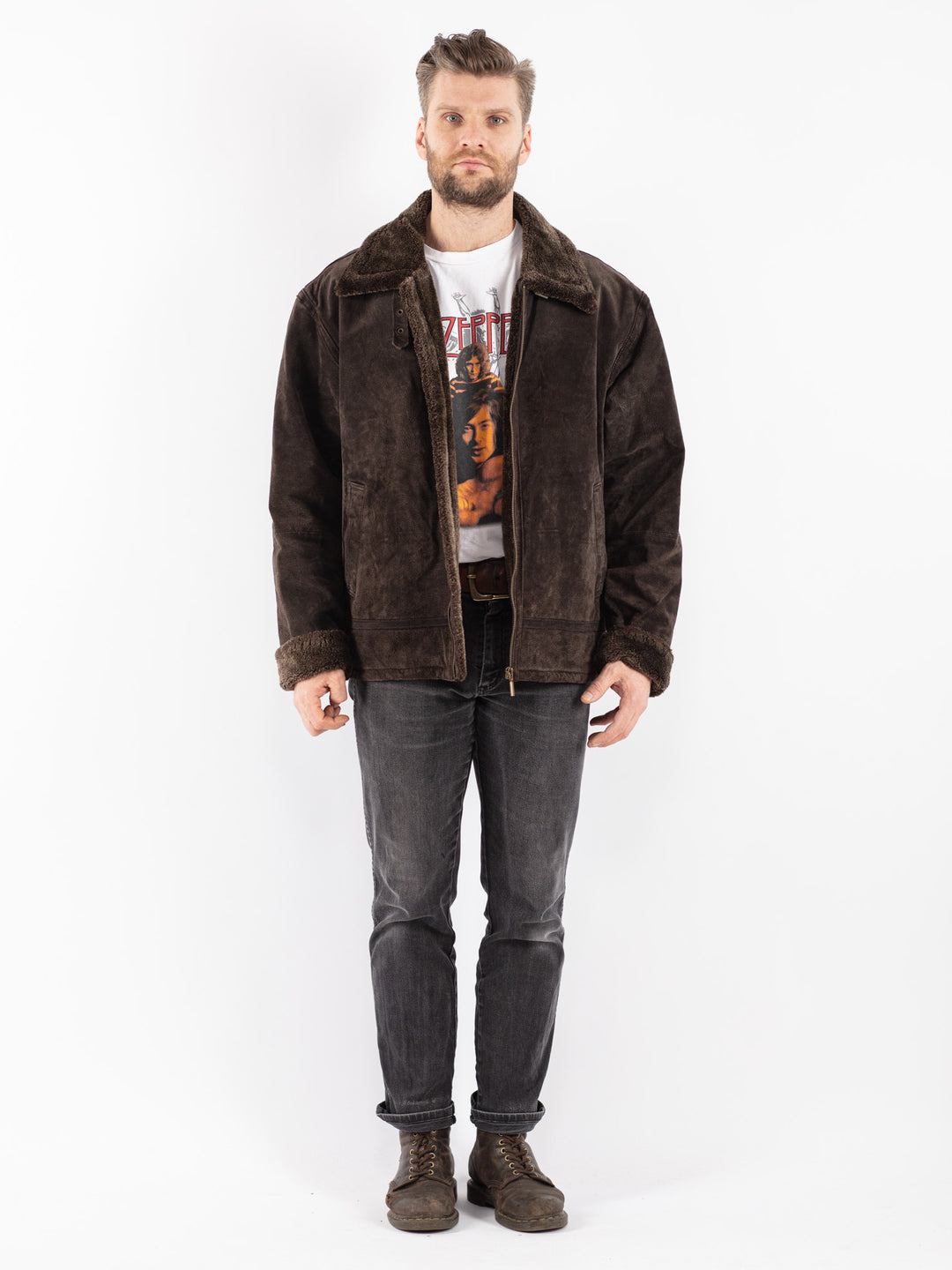 Vintage 90's Men Suede Sherpa Jacket in Brown