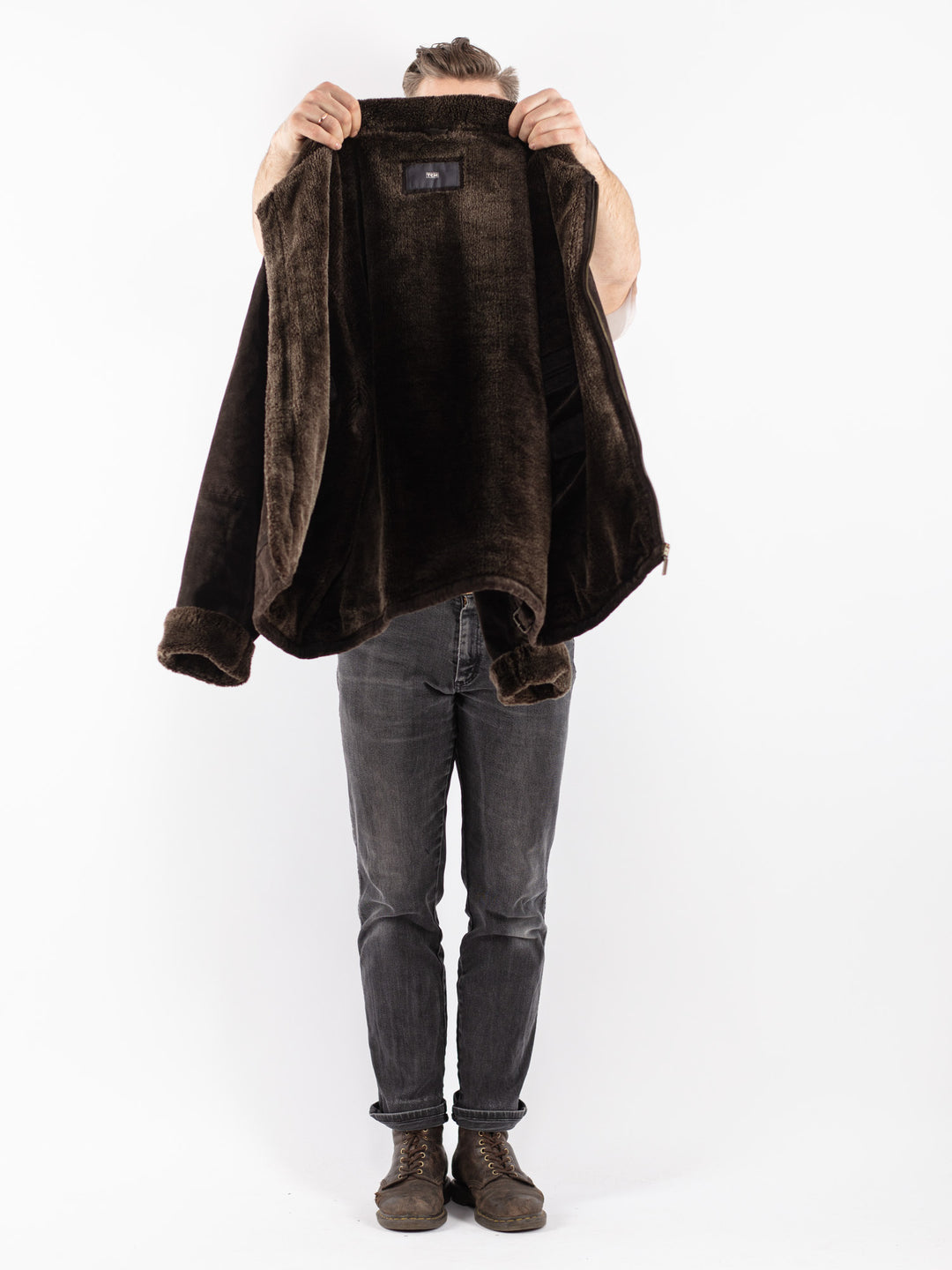 Vintage 90's Men Suede Sherpa Jacket in Brown