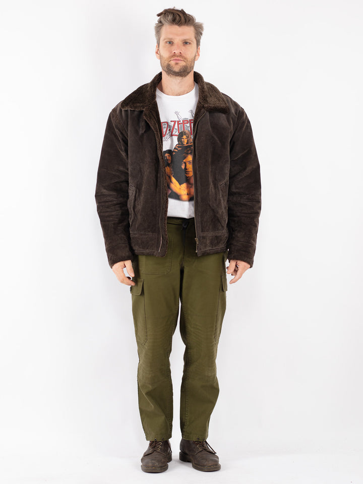Vintage 90's Men Suede Sherpa Jacket in Brown