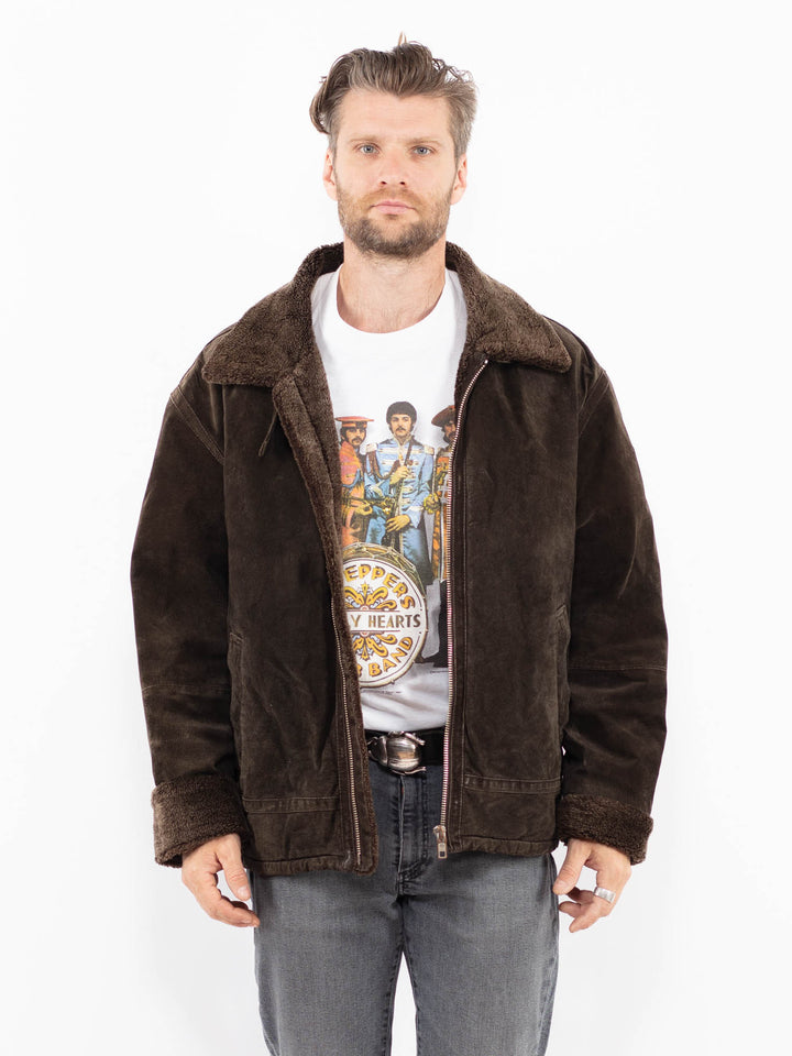 Vintage 90's Men Suede Sherpa Jacket in BrownZ2023