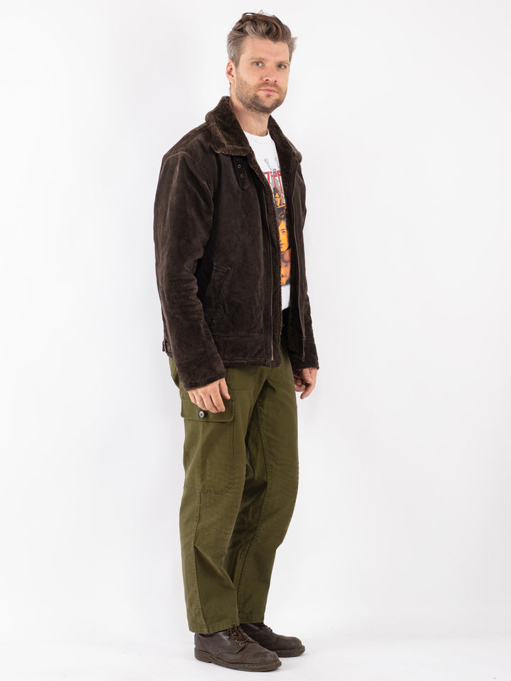 Vintage 90's Men Suede Sherpa Jacket in Brown