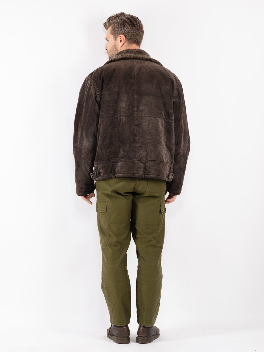Vintage 90's Men Suede Sherpa Jacket in Brown