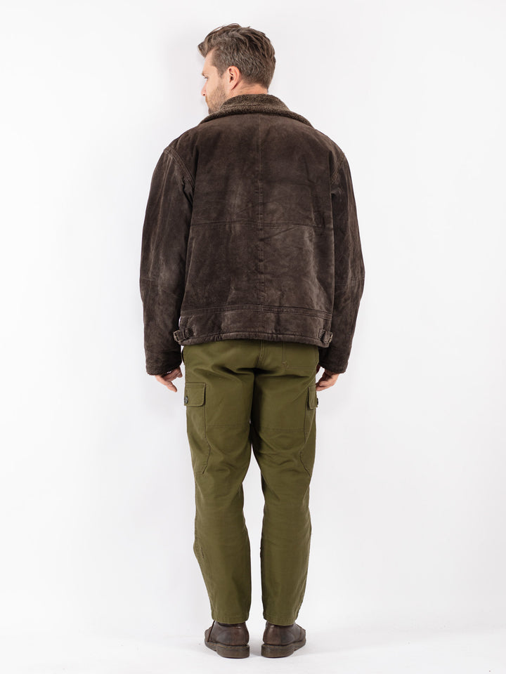 Vintage 90's Men Suede Sherpa Jacket in Brown
