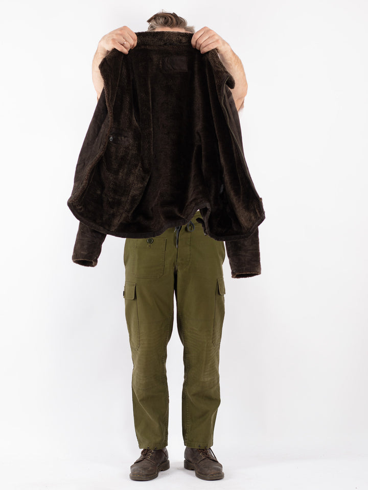 Vintage 90's Men Suede Sherpa Jacket in Brown