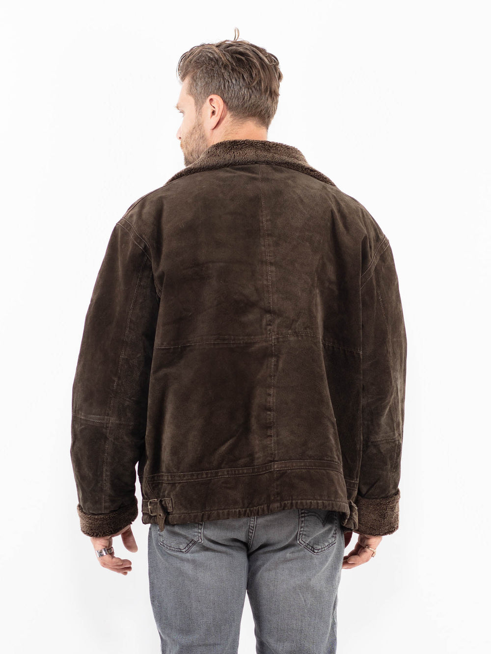 Vintage 90's Men Suede Sherpa Jacket in BrownZ2023