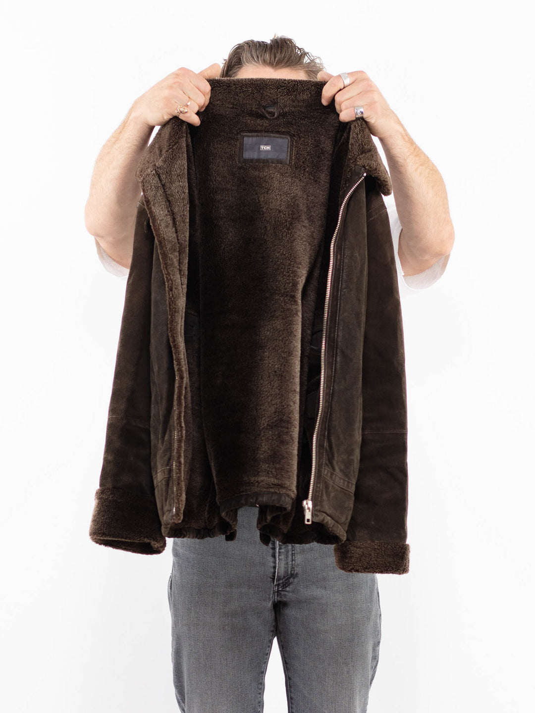 Vintage 90's Men Suede Sherpa Jacket in BrownZ2023