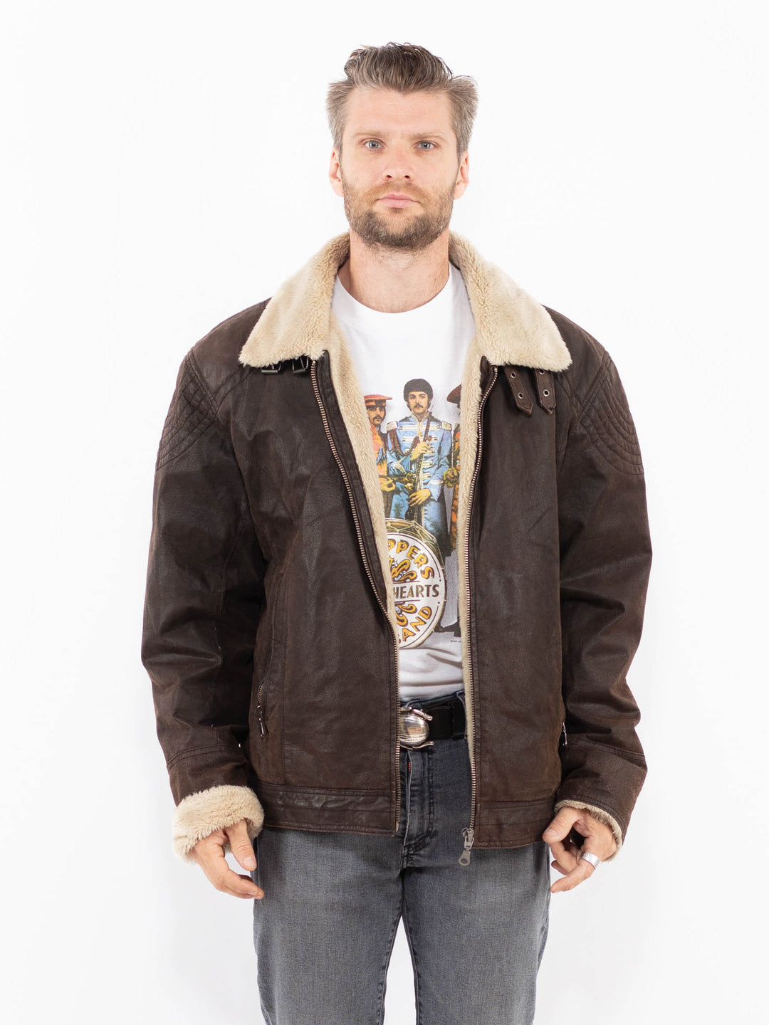 Vintage 90's Men Suede Sherpa Jacket in BrownZ2025