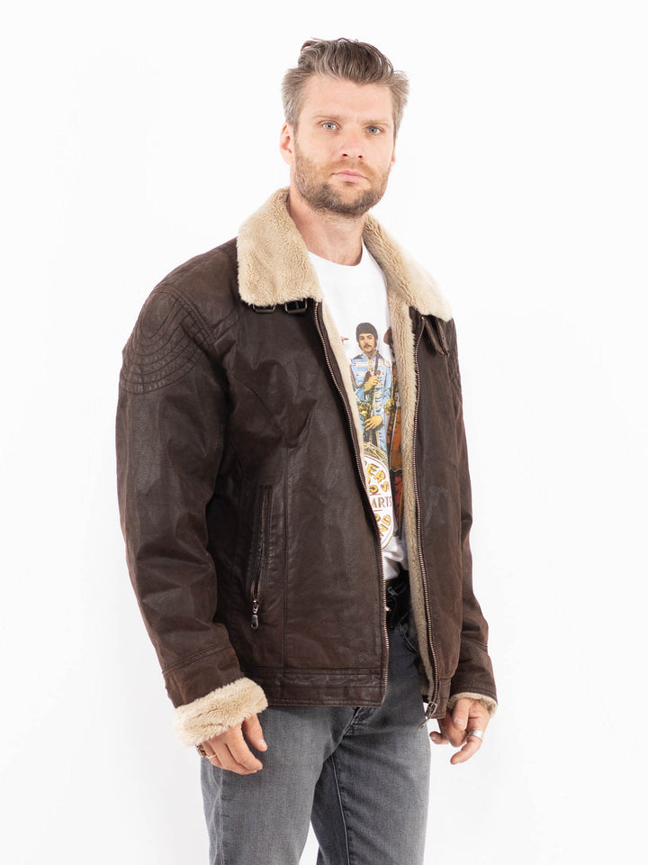 Vintage 90's Men Suede Sherpa Jacket in BrownZ2025