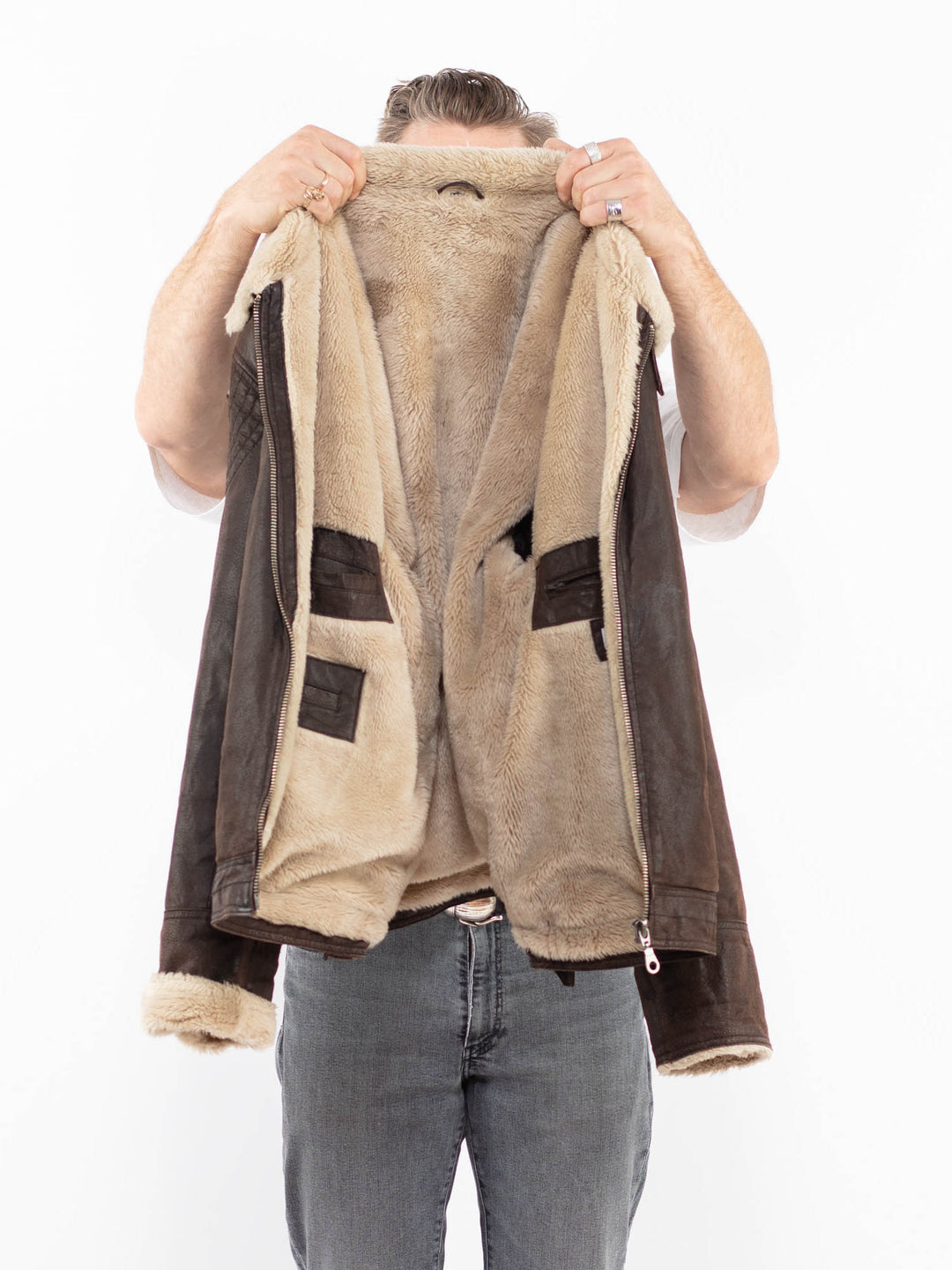 Vintage 90's Men Suede Sherpa Jacket in BrownZ2025