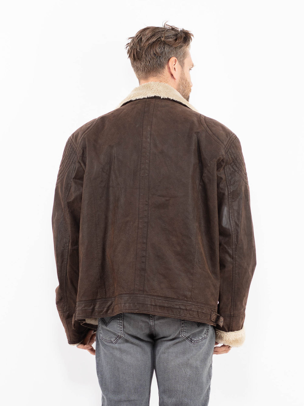 Vintage 90's Men Suede Sherpa Jacket in BrownZ2025