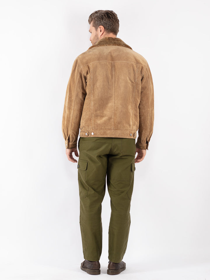Vintage Men Suede Sherpa Jacket in Beige