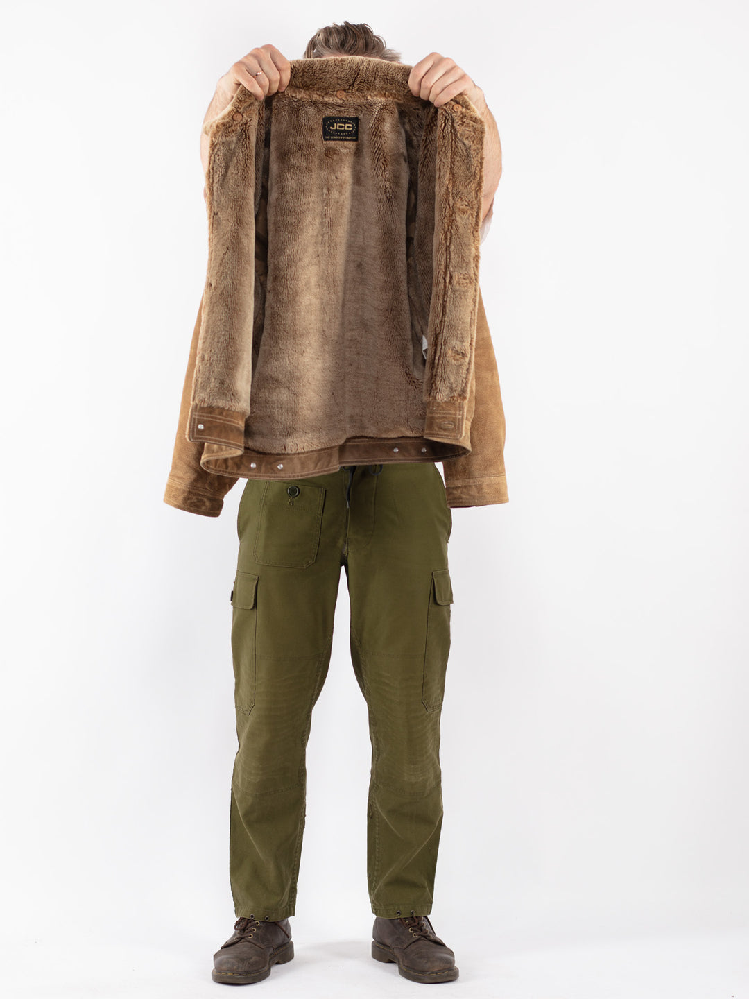 Vintage Men Suede Sherpa Jacket in Beige