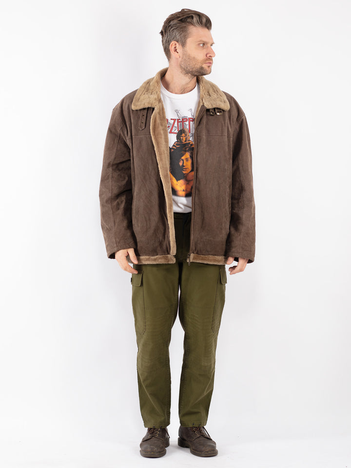 Vintage Men Suede Sherpa Jacket in Beige
