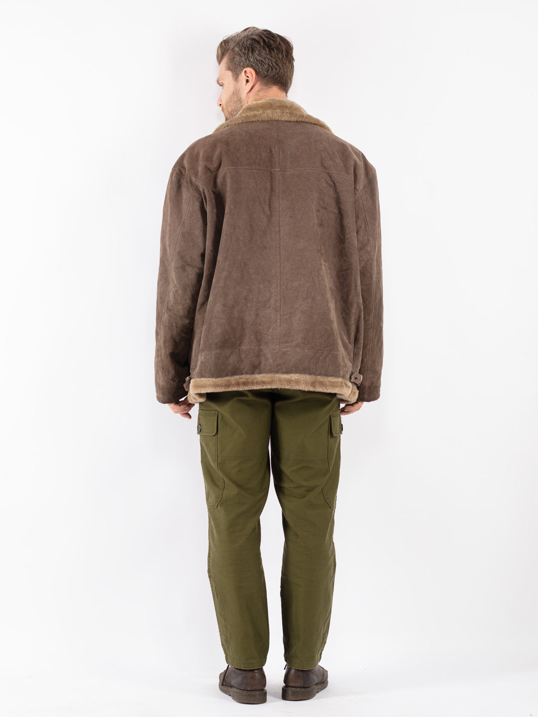 Vintage Men Suede Sherpa Jacket in Beige