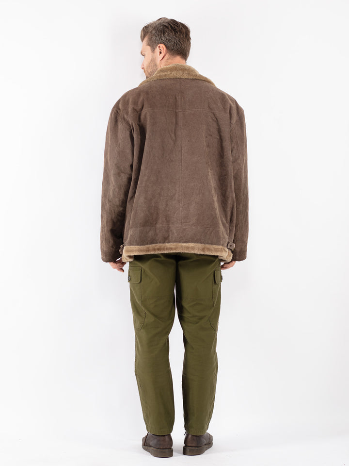 Vintage Men Suede Sherpa Jacket in Beige