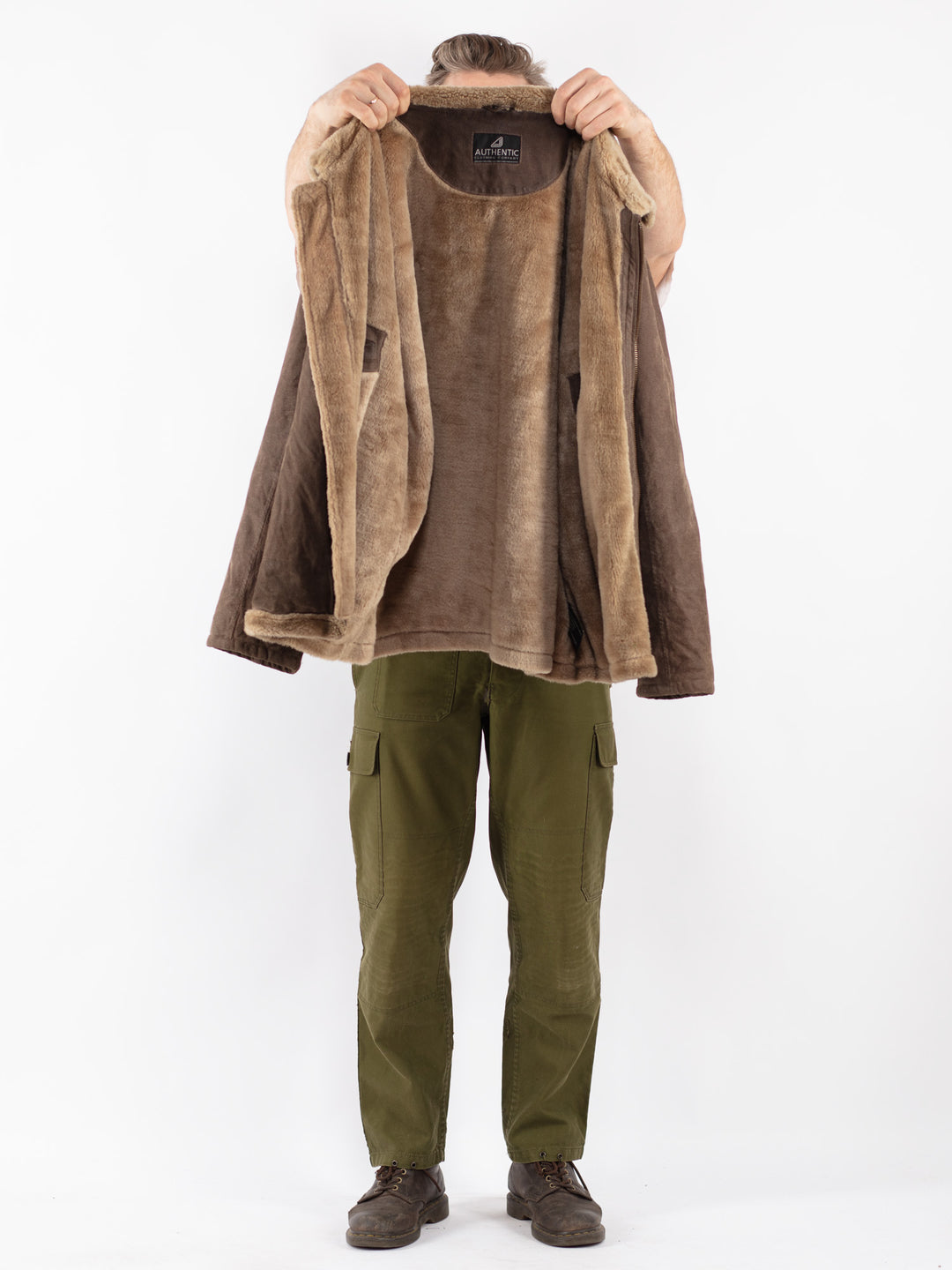 Vintage Men Suede Sherpa Jacket in Beige