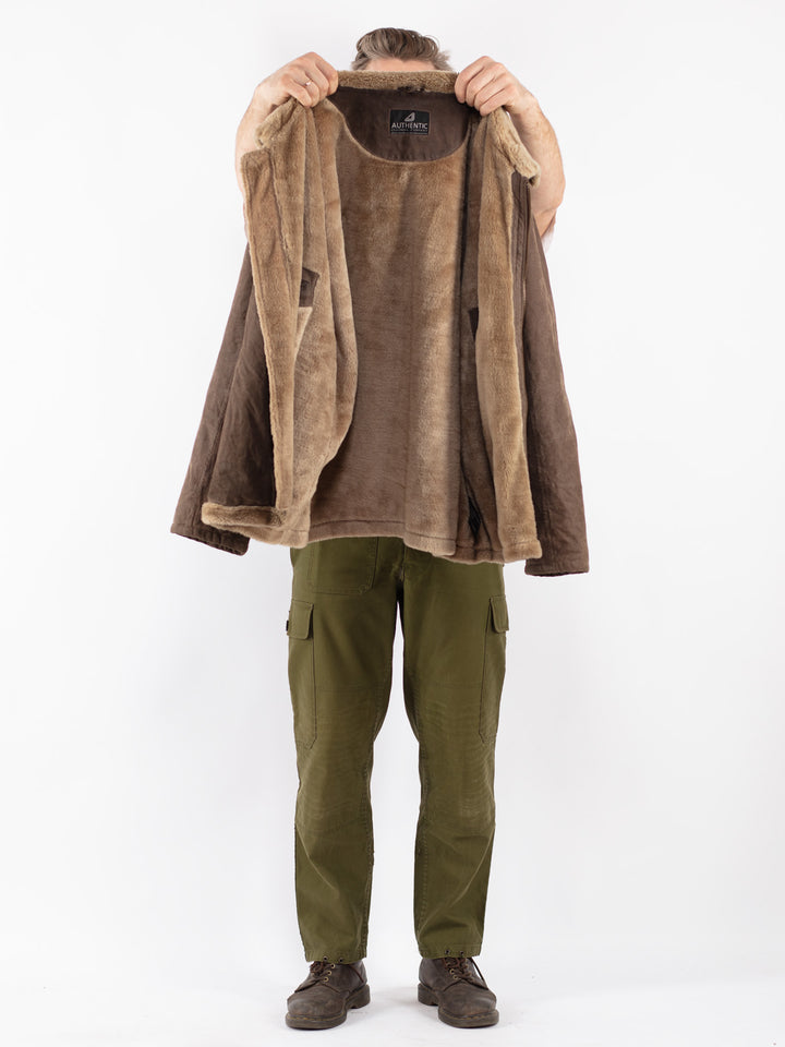 Vintage Men Suede Sherpa Jacket in Beige