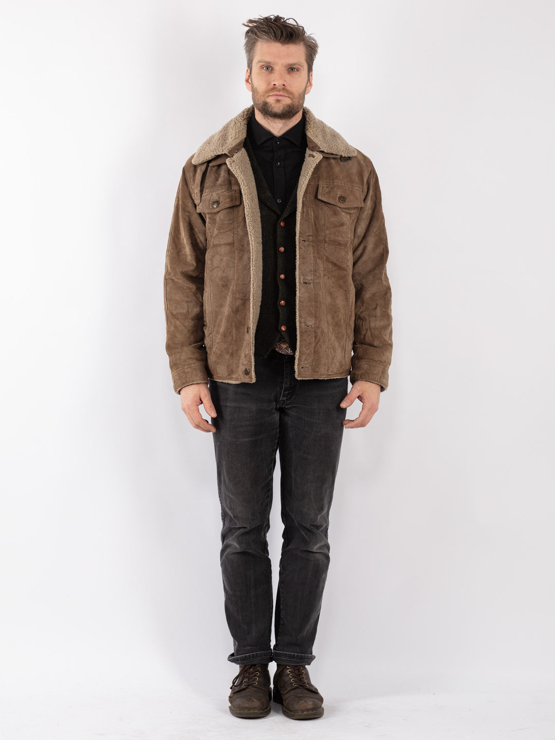 Vintage 90's Men Suede Sherpa in Beige