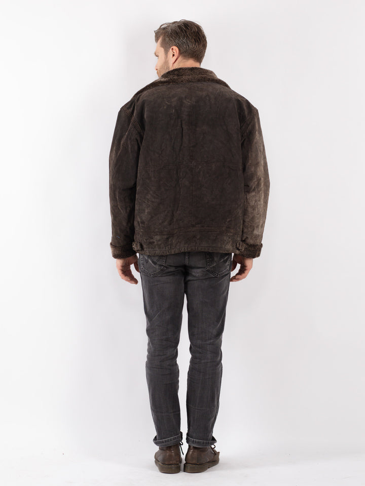 Vintage 90's Men Suede Sherpa Jacket in Brown
