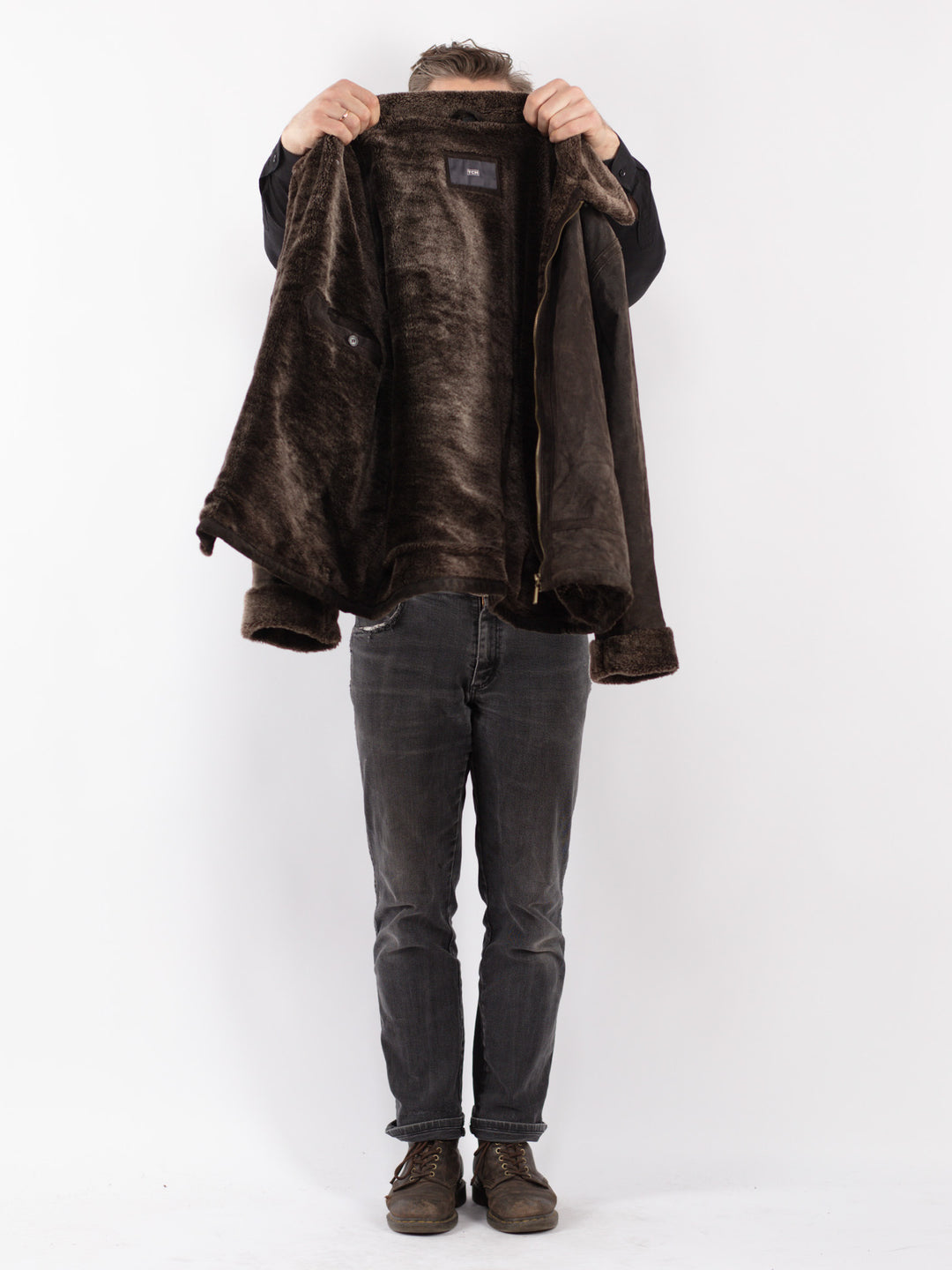 Vintage 90's Men Suede Sherpa Jacket in Brown