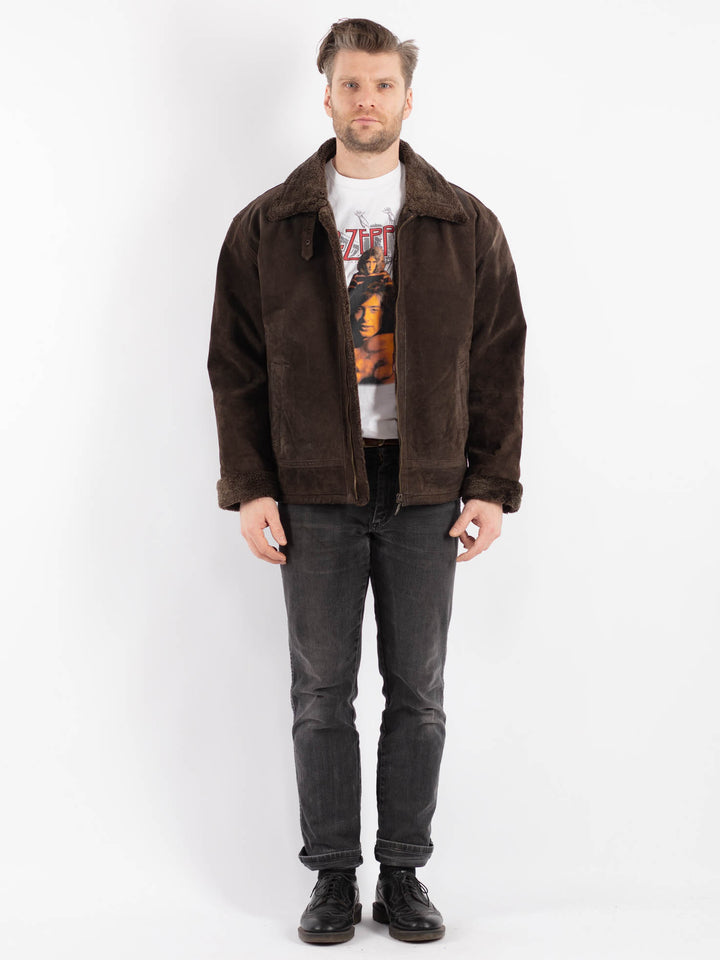 Vintage 90's Men Suede Sherpa Jacket in Brown
