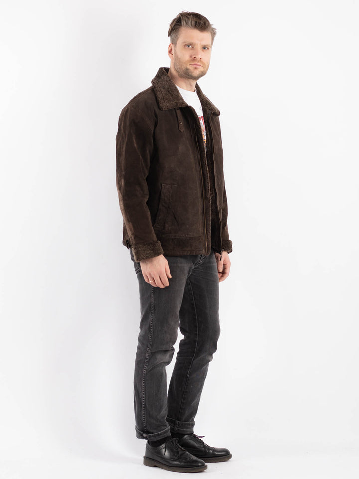 Vintage 90's Men Suede Sherpa Jacket in Brown
