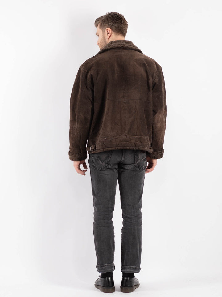Vintage 90's Men Suede Sherpa Jacket in Brown