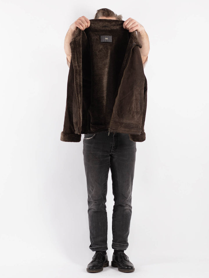 Vintage 90's Men Suede Sherpa Jacket in Brown