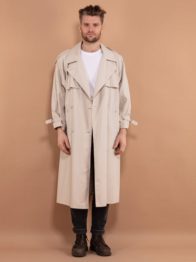 Men Trench Coat 90s, Size S Vintage Trench Coat, Double Breasted Coat, Men Clothing, Commuter Coat, Spring Coat, Minimalist Outerwear
