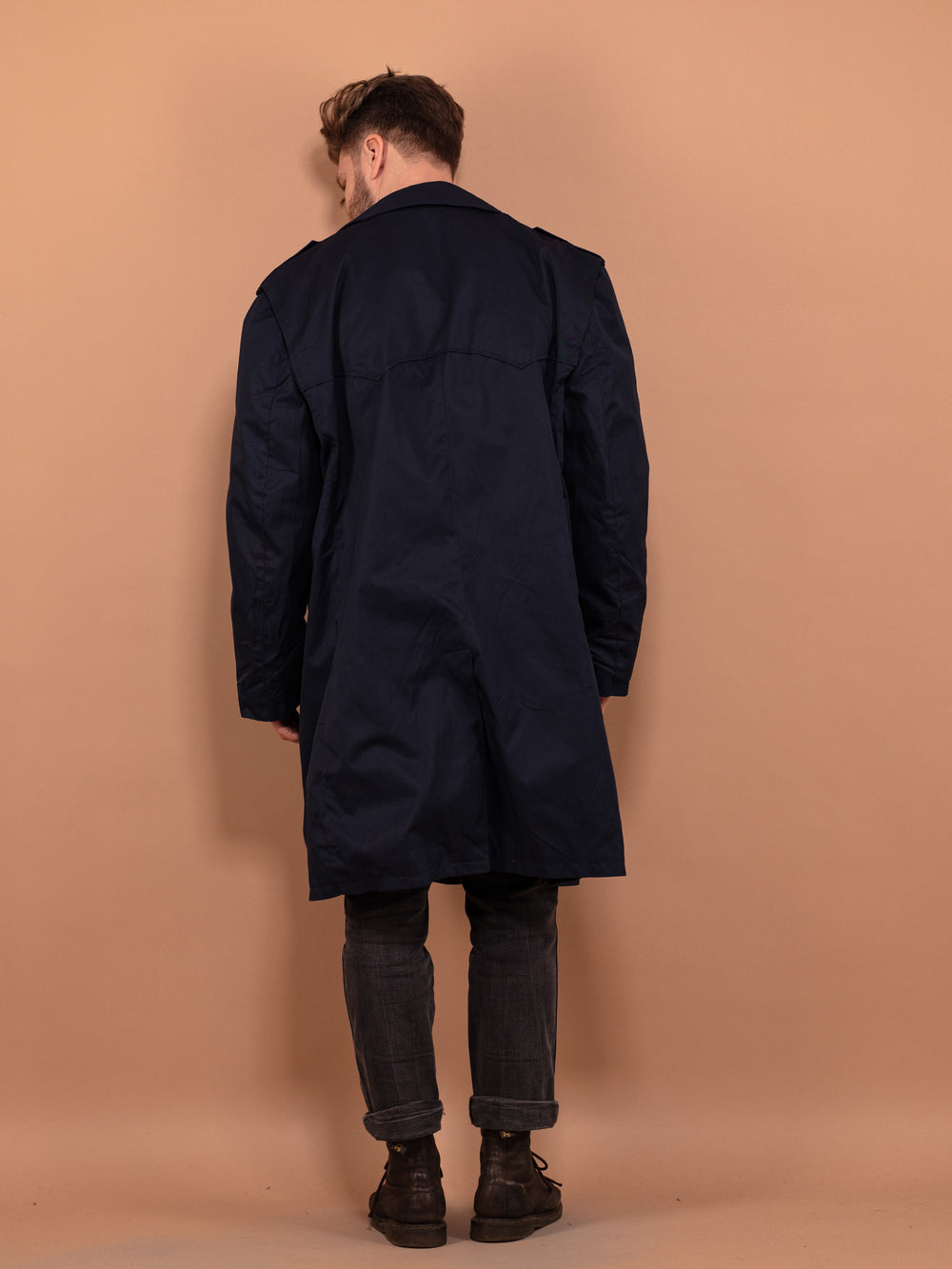 Vintage 90's Men Trench Coat in Blue - NorthernGrip