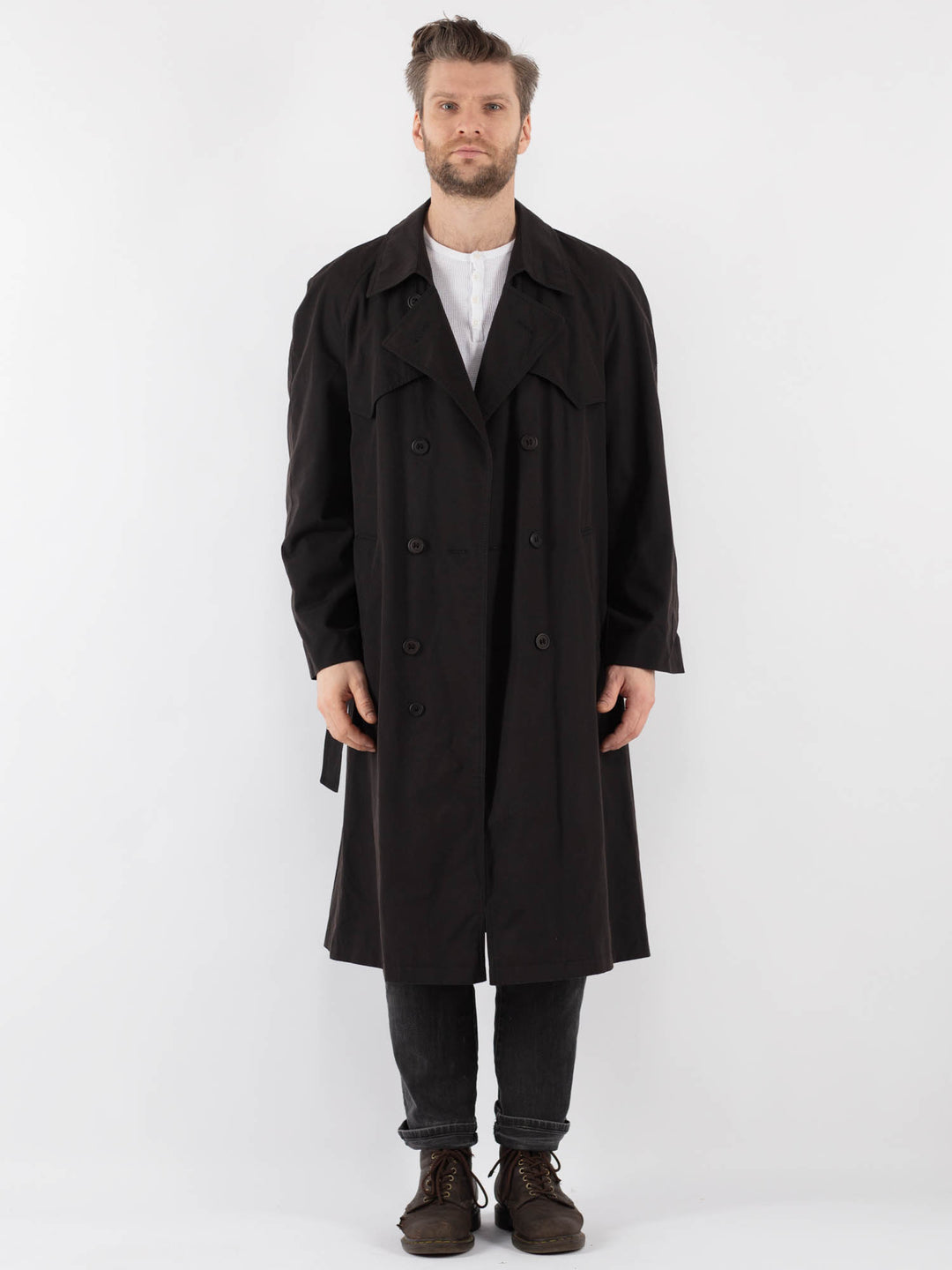 Vintage 90's Men Trench Coat in Gray