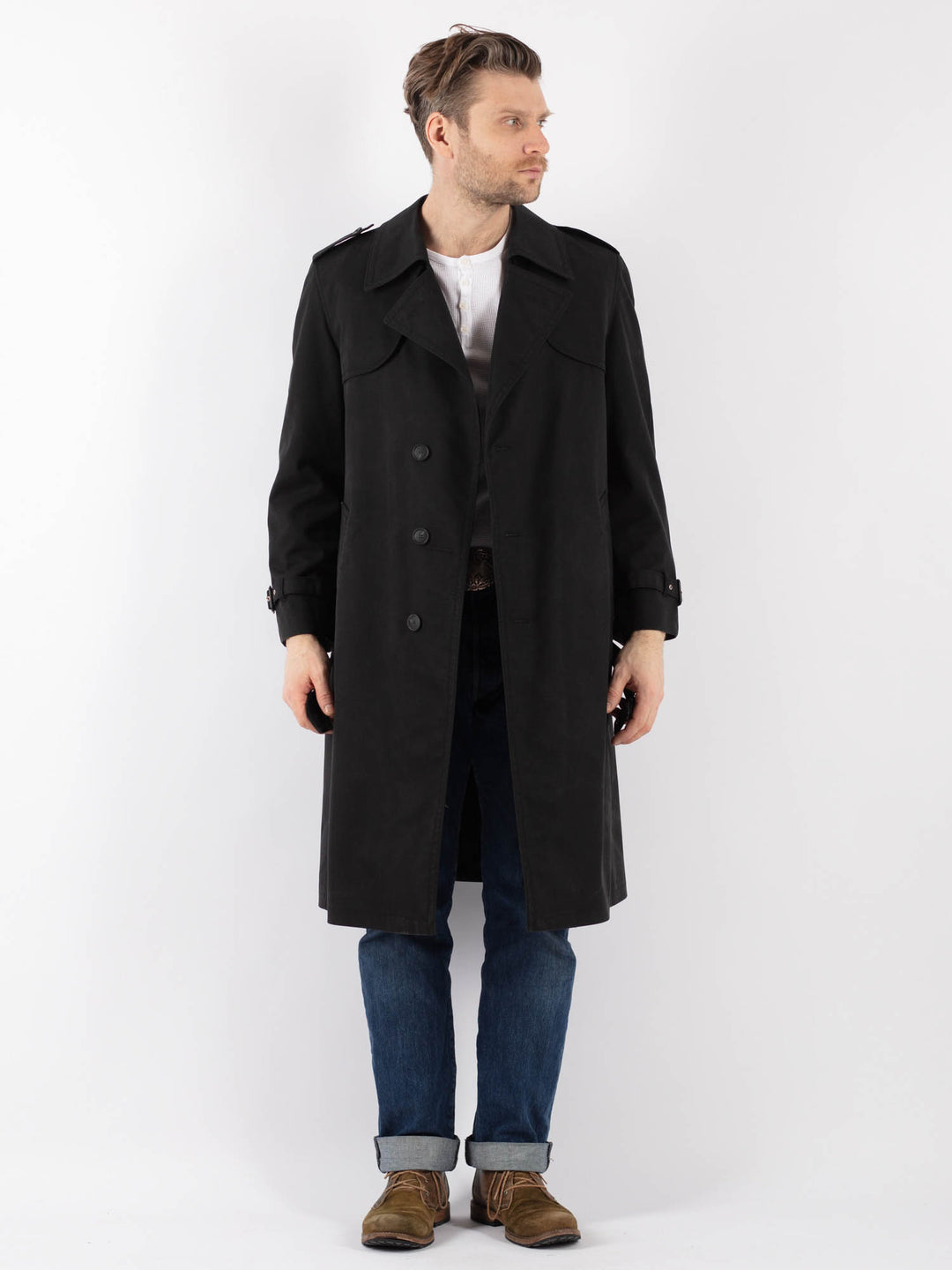 Vintage 90's Men Trench Coat in BlackZ1216