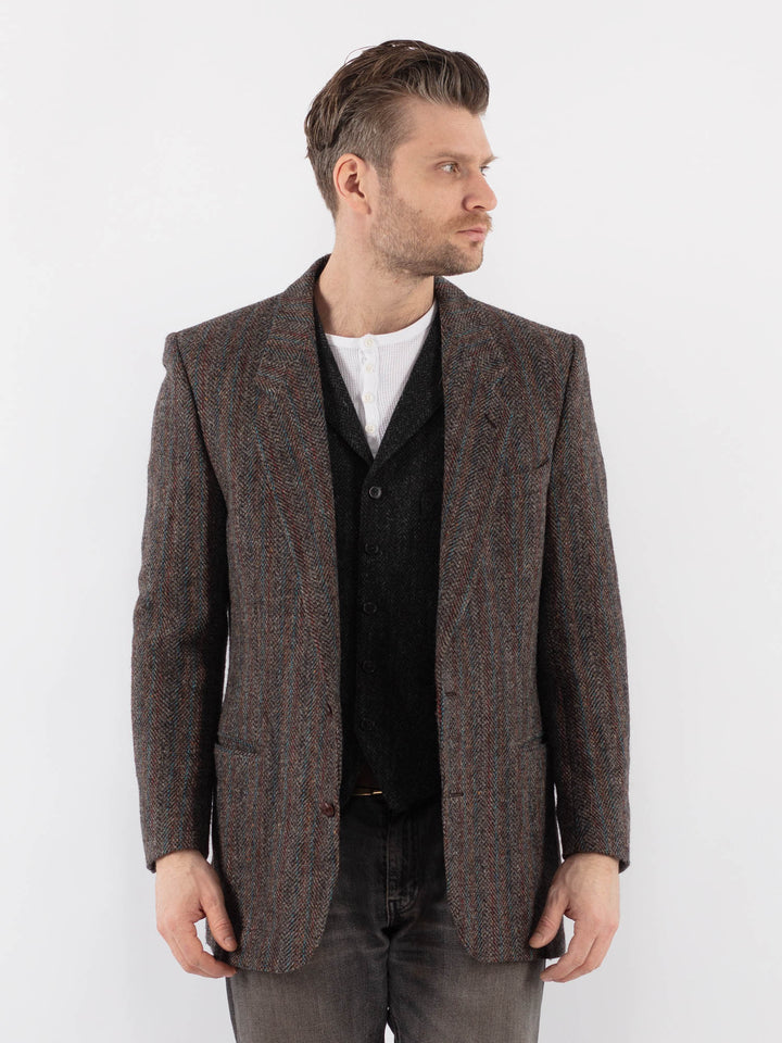 Vintage 90's Men Harris Tweed Jacket in Gray Brown
