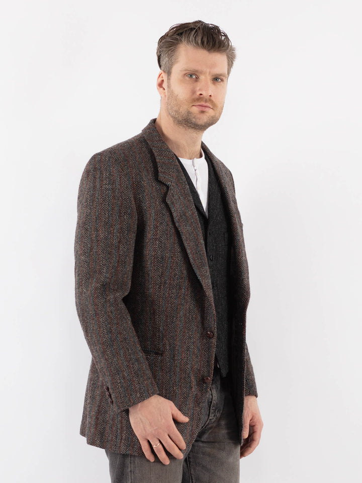 Vintage 90's Men Harris Tweed Jacket in Gray Brown