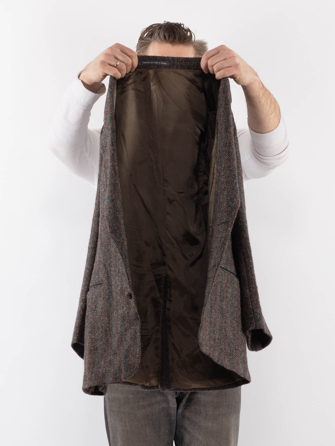 Vintage 90's Men Harris Tweed Jacket in Gray Brown