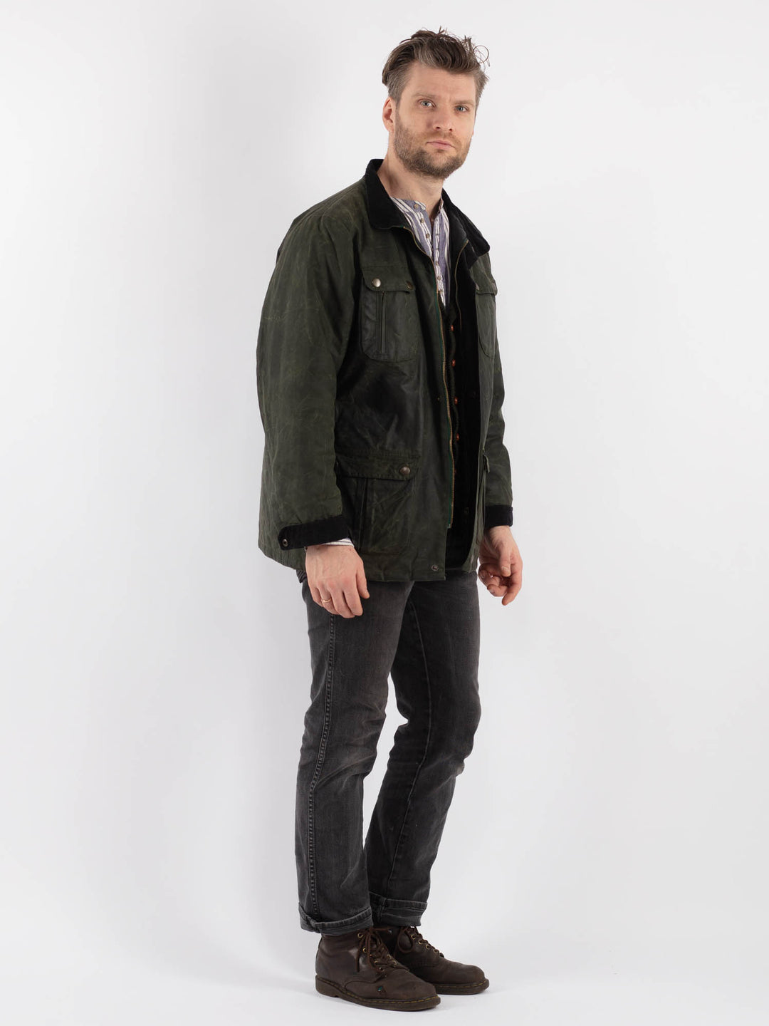 Vintage 90's Men Waxed Canvas Jacket in GreenZ524