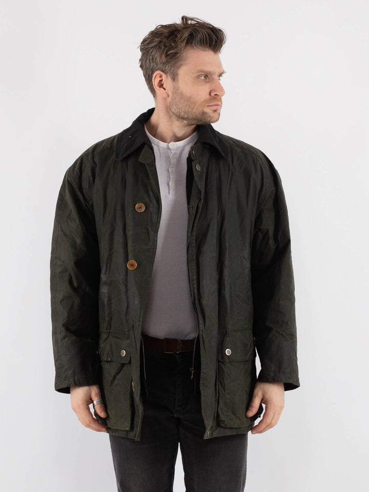 Vintage 90's Men Waxed Canvas Jacket in GreenZ687