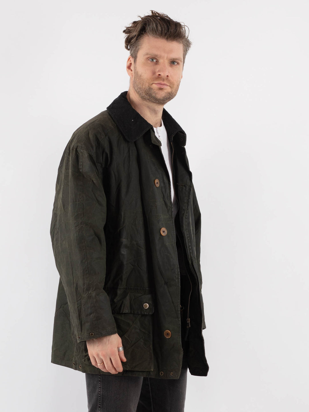 Vintage 90's Men Waxed Canvas Jacket in GreenZ687