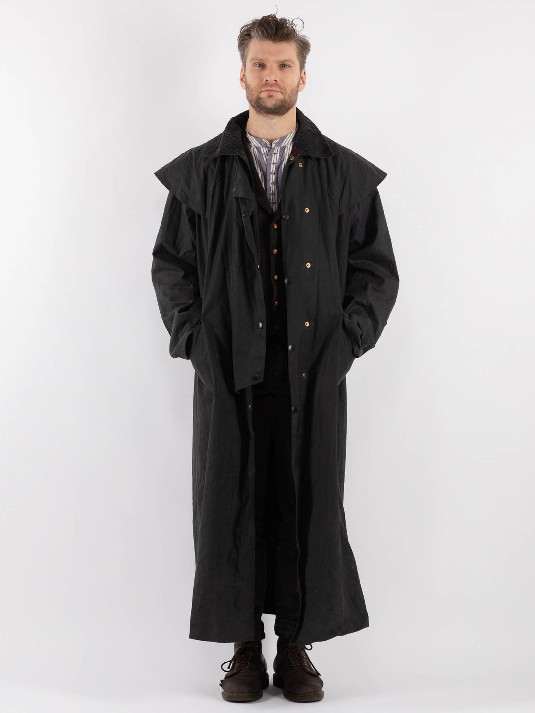 Vintage 90's Men Backhouse Waxed Canvas Maxi Coat in Gray - NorthernGrip
