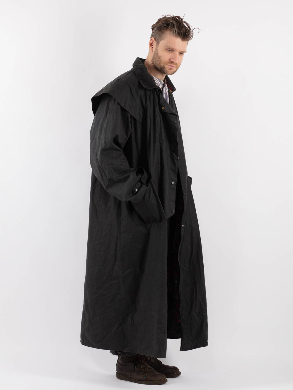 Vintage 90's Men Backhouse Waxed Canvas Maxi Coat in Gray - NorthernGrip